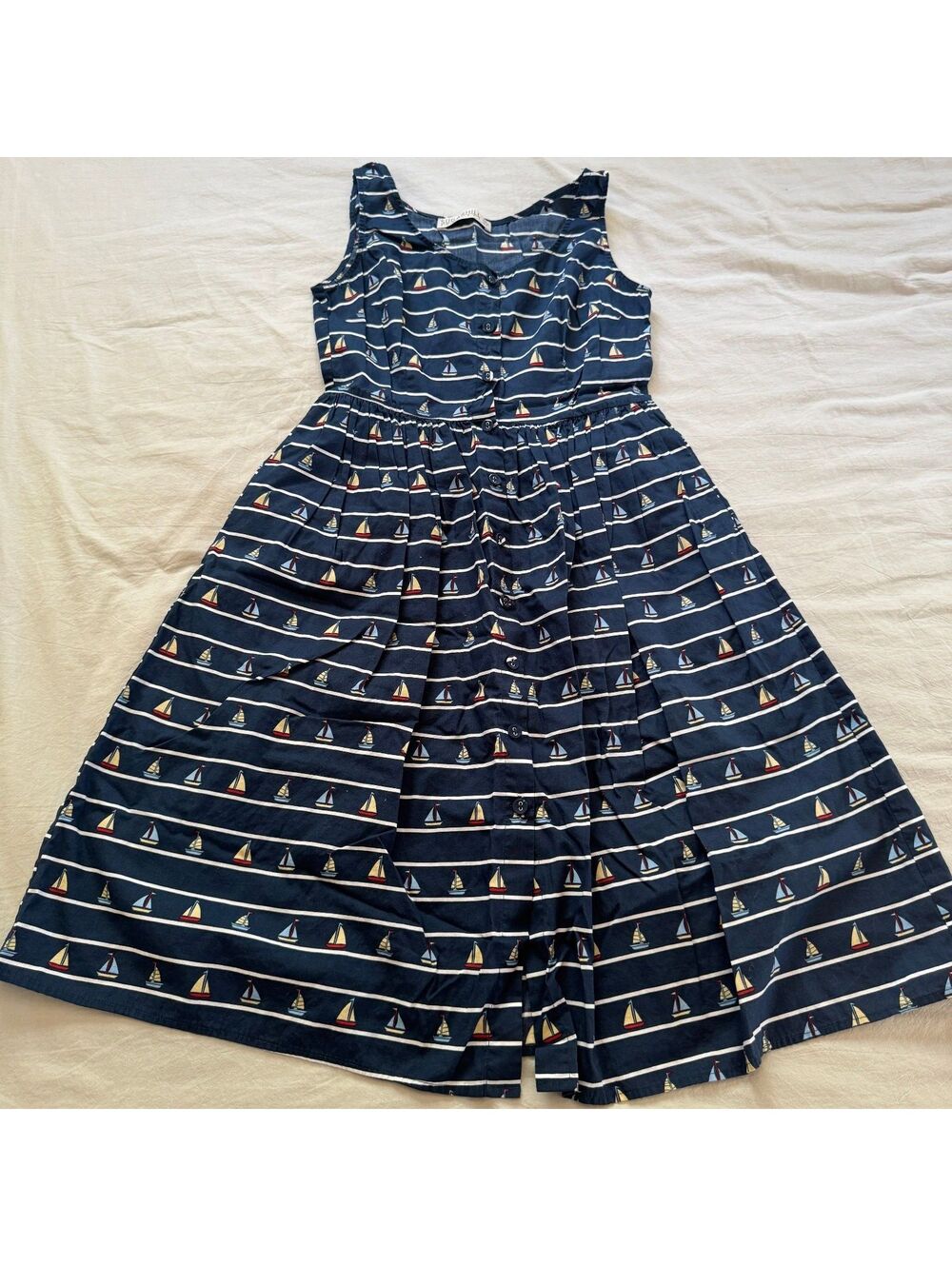 Sugarhill Boutique Sleeveless Cotton Dress Nautical Sailboat Navy Blue US 4